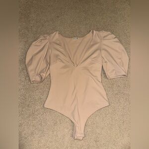 Beige Puff Sleeve Bodysuit